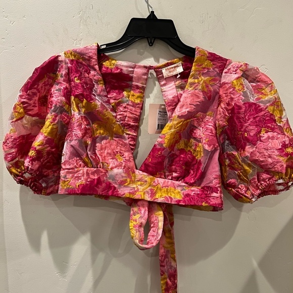 NWT BRAILEY TOP - PUFF SLEEVE CROP TOP IN PINK JACQUARD SZ 8 US 🩷✨✨🔥🔥 - Picture 6 of 8